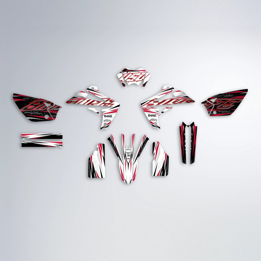 DEEPE V2 Rieju MRT graphics kit parts layout in Red