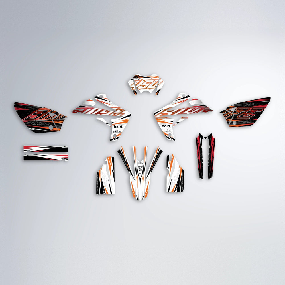 DEEPE V2 Rieju MRT graphics kit parts layout in Red & Orange