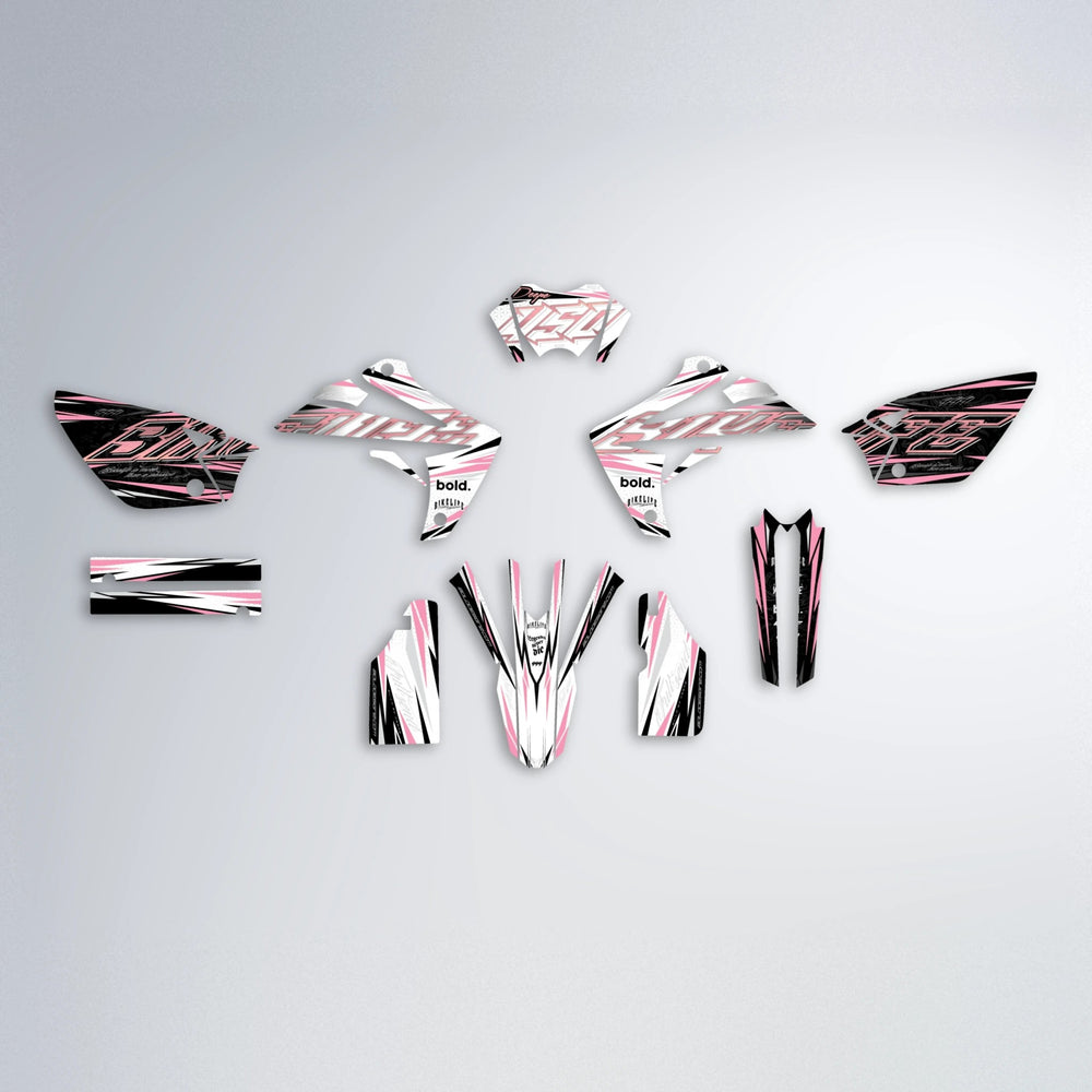 DEEPE V2 Rieju MRT graphics kit parts layout in Sakura Pink