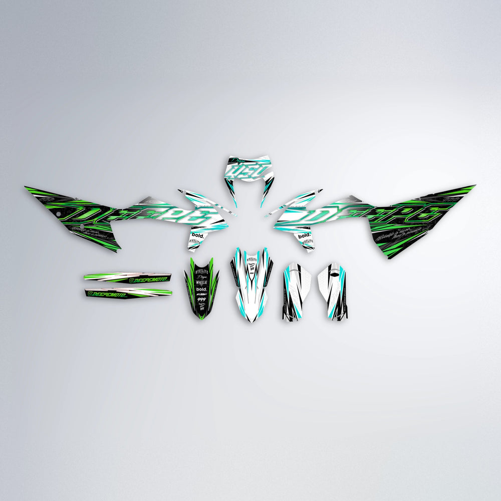 DEEPE V2 graphics kit parts layout in Cyan & Green