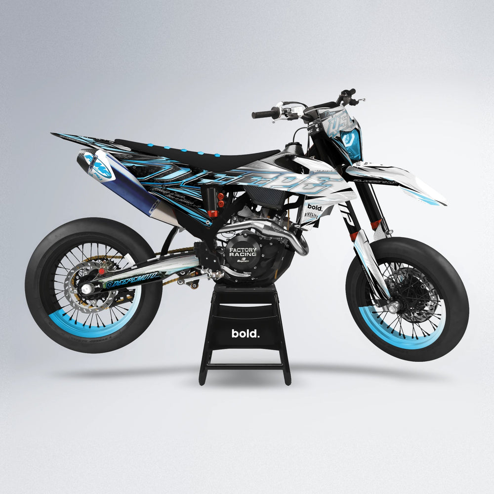 DEEPE V2 supermoto graphics kit in Light Blue & White