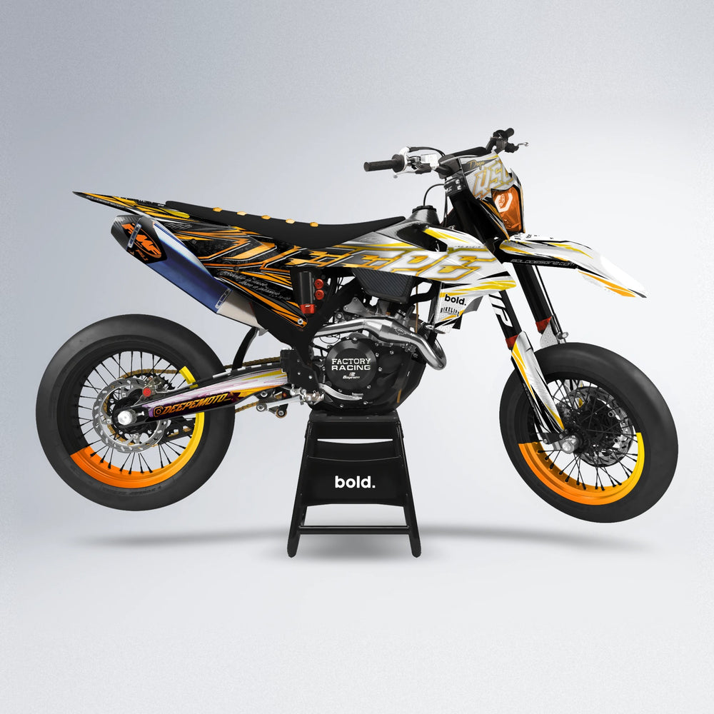 DEEPE V2 supermoto graphics kit in Orange & Yellow