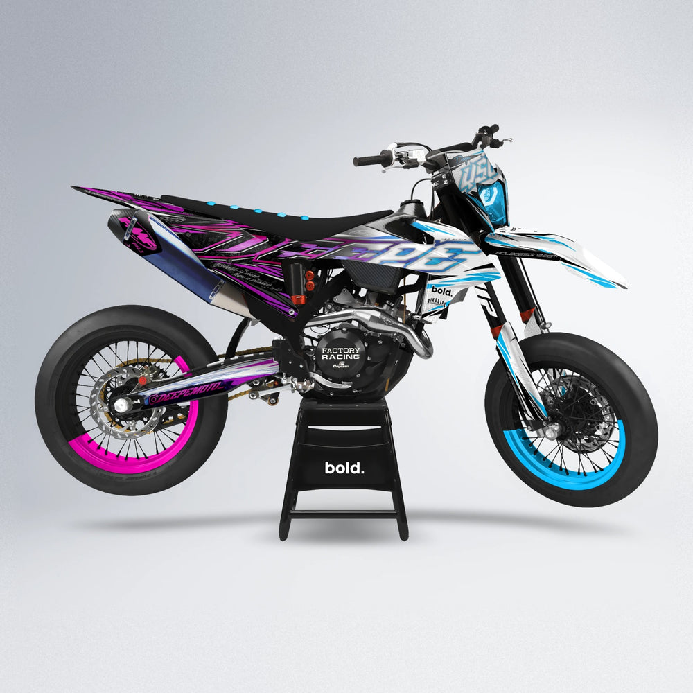 DEEPE V2 supermoto graphics kit in Pink & Light Blue