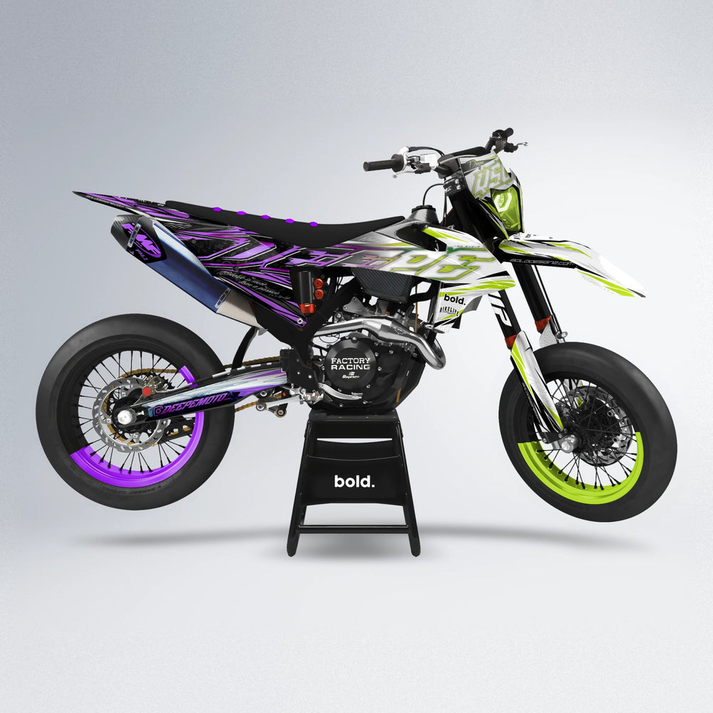DEEPE V2 supermoto graphics kit in Purple & Yellow