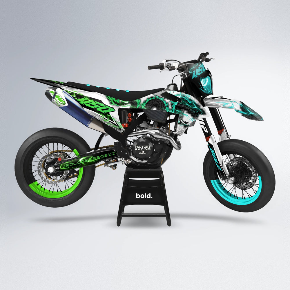 DERAGON supermoto graphics kit in Cyan & Green