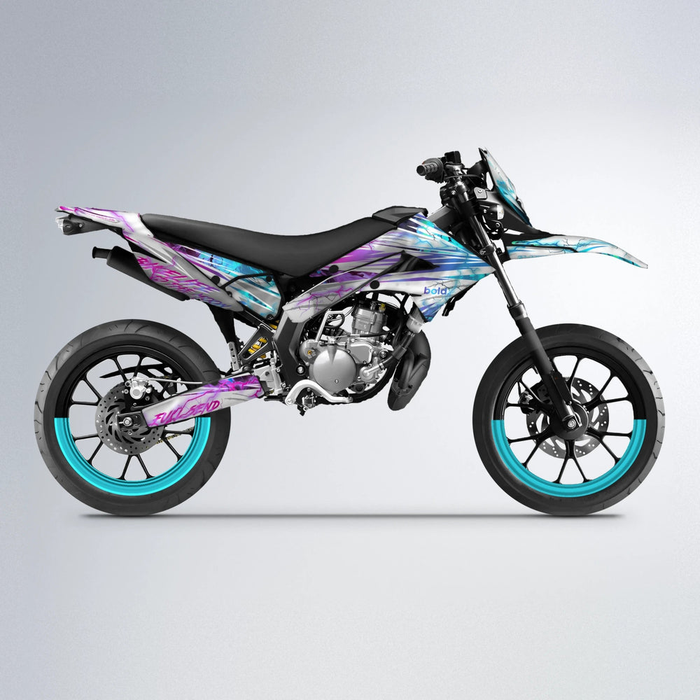 DIVINE Derbi Senda supermoto graphics kit in Pink & Light Blue