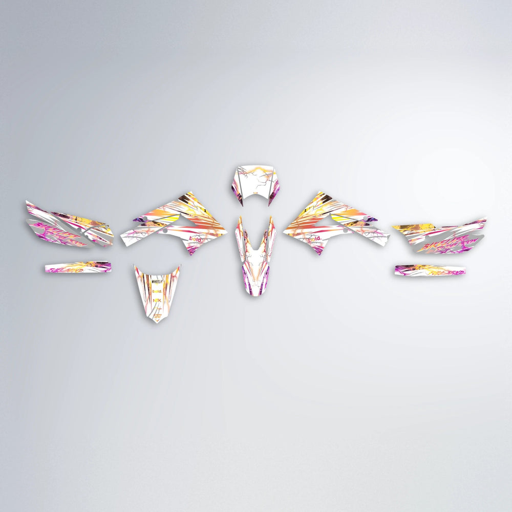 DIVINE Derbi Senda graphics kit parts layout in Pink & Yellow