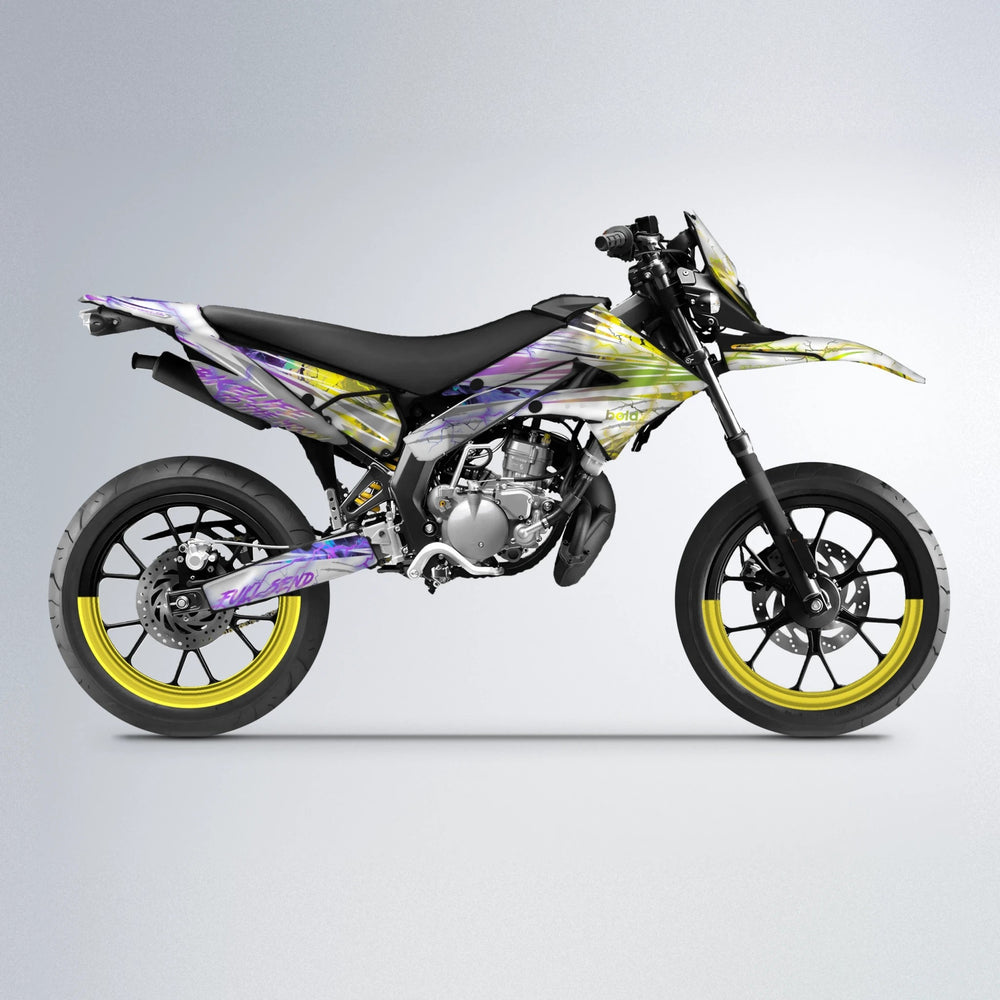 DIVINE Derbi Senda supermoto graphics kit in Purple & Yellow