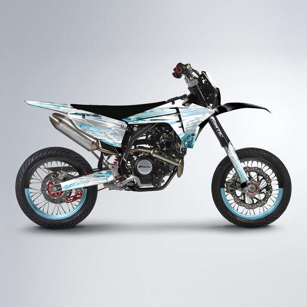 DIVINE Fantic supermoto graphics kit in Light Blue & White
