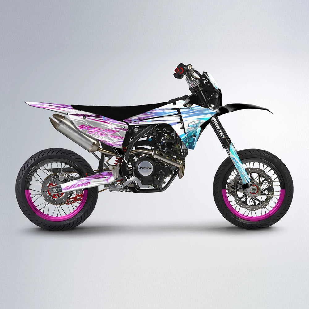 DIVINE Fantic supermoto graphics kit in Pink & Light Blue