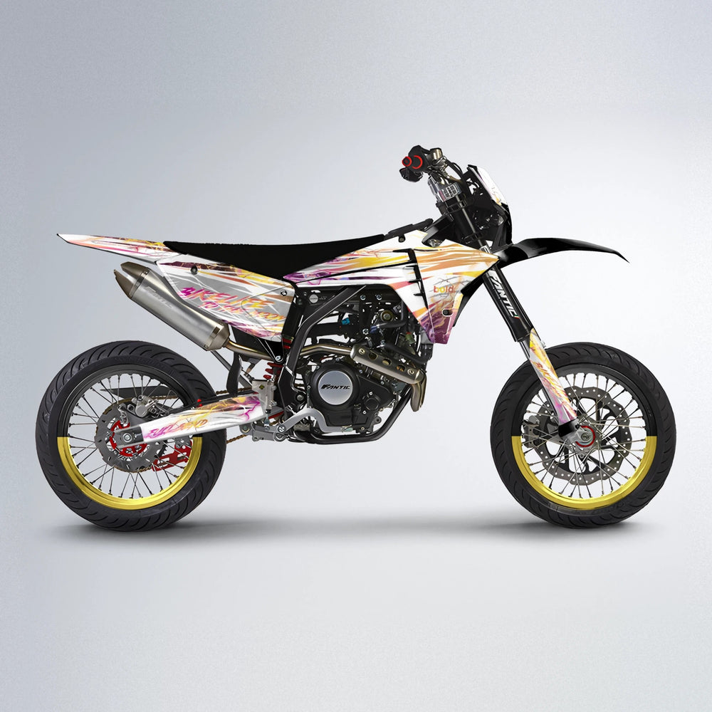 DIVINE Fantic supermoto graphics kit in Pink & Yellow