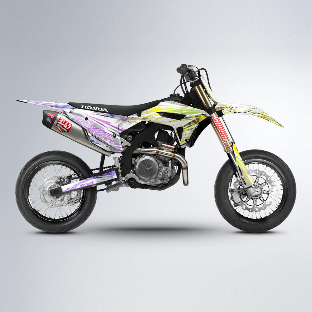 DIVINE Honda supermoto graphics kit in Purple & Yellow