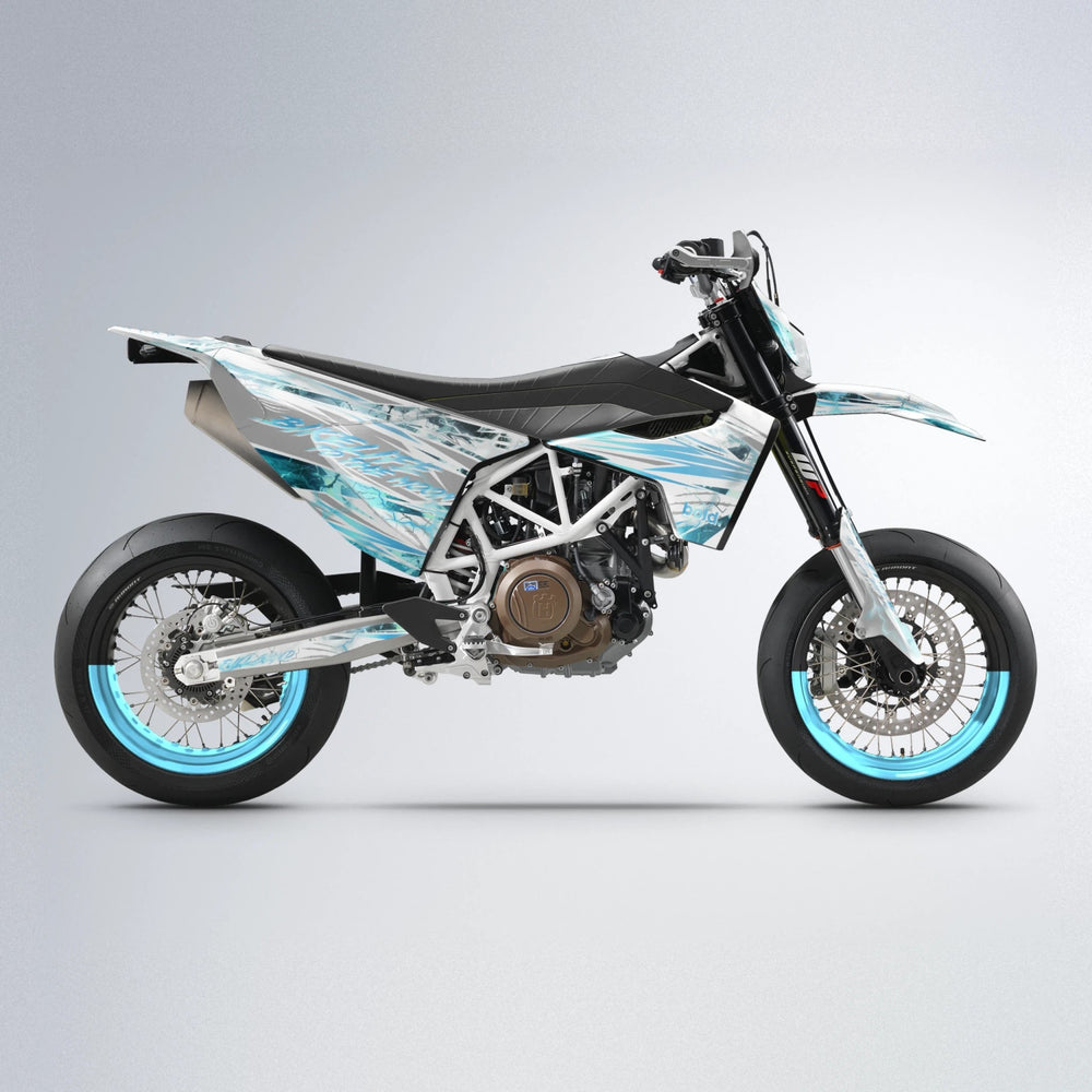 DIVINE Husqvarna 701 supermoto graphics kit in Light Blue & White