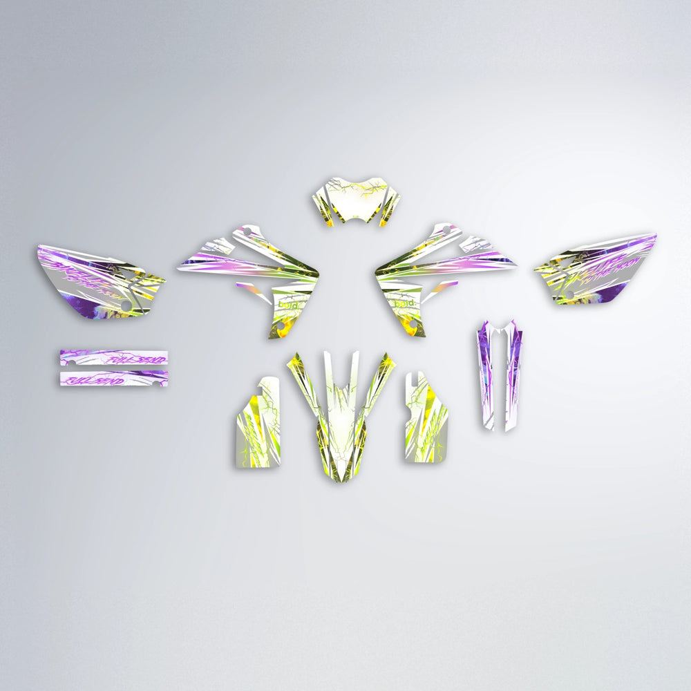 DIVINE Rieju MRT graphics kit parts layout in Purple & Yellow