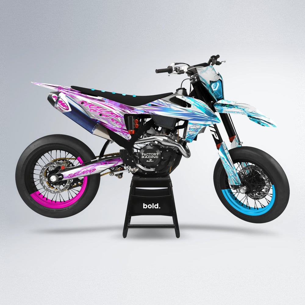 DIVINE supermoto graphics kit in Pink & Light Blue