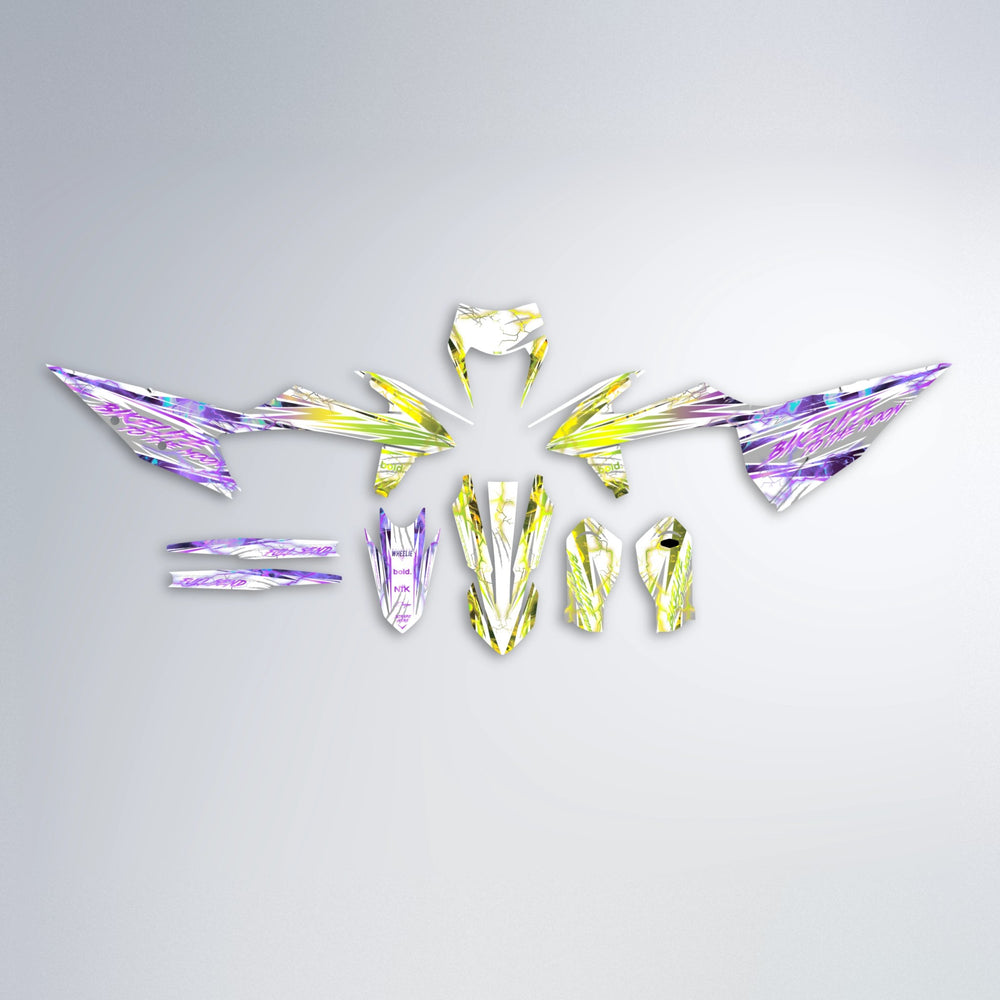 DIVINE graphics kit parts layout in Purple & Fluo Yellow