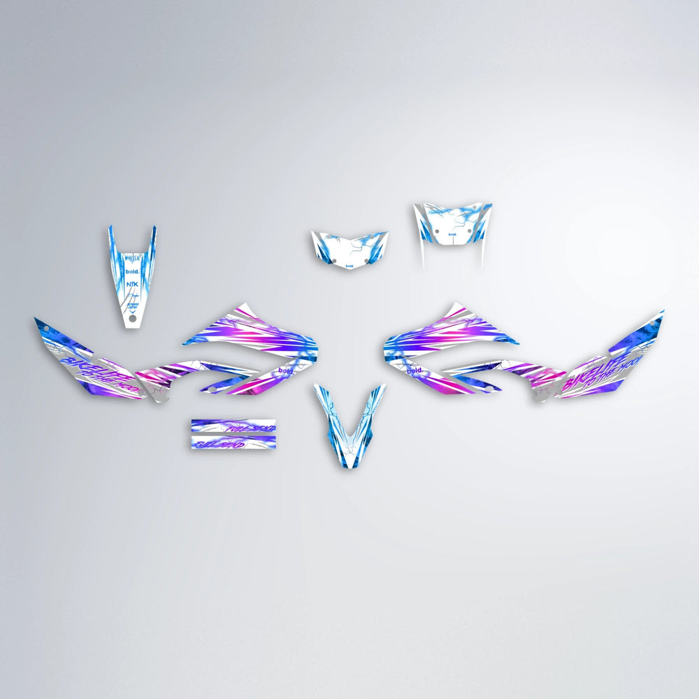 DIVINE Yamaha WR 125X graphics kit parts layout in Blue Purple Fade
