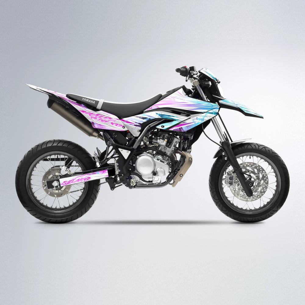 DIVINE Yamaha WR 125X supermoto graphics kit in Pink & Light Blue