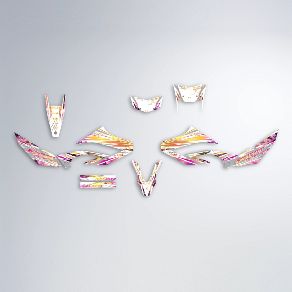 DIVINE Yamaha WR 125X graphics kit parts layout in Pink & Yellow