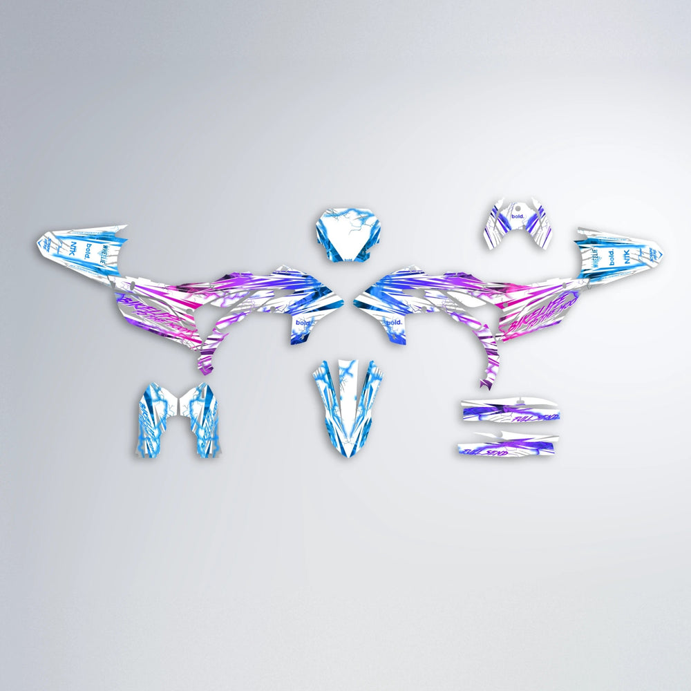 DIVINE Yamaha YZF MX graphics kit parts layout in Blue Purple Fade