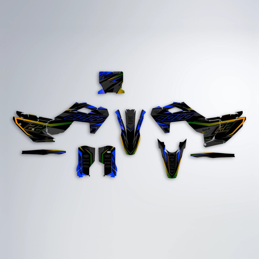 DORTOS Husqvarna FE/TE graphics kit parts layout in Blue