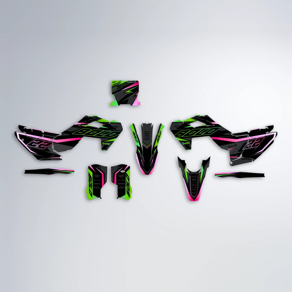 DORTOS Husqvarna FE/TE graphics kit parts layout in Green
