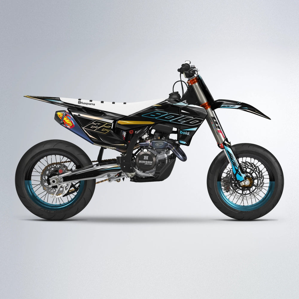 DORTOS Husqvarna FE/TE supermoto graphics kit in Light Blue & White