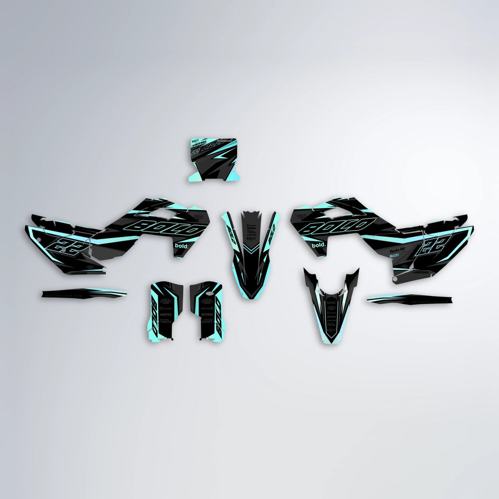 DORTOS Husqvarna FE/TE graphics kit parts layout in Mint