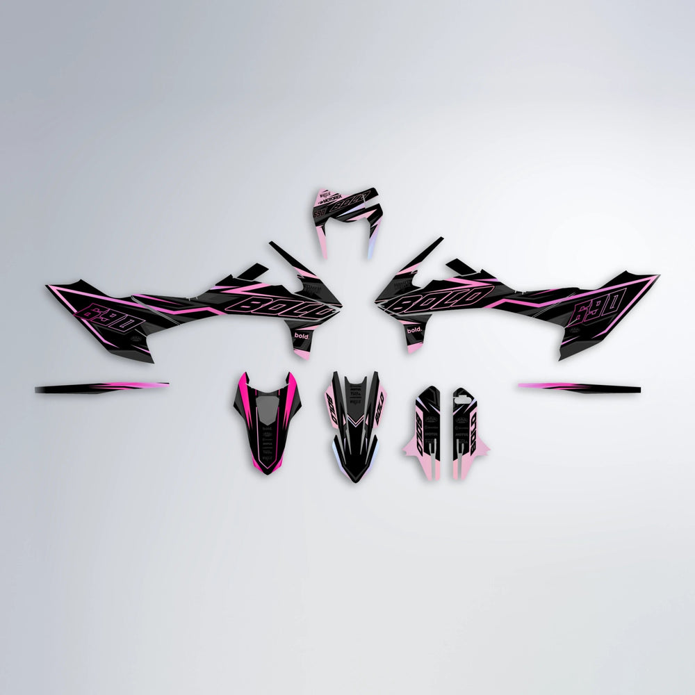 DORTOS KTM SMC 690 graphics kit parts layout in Flamingo