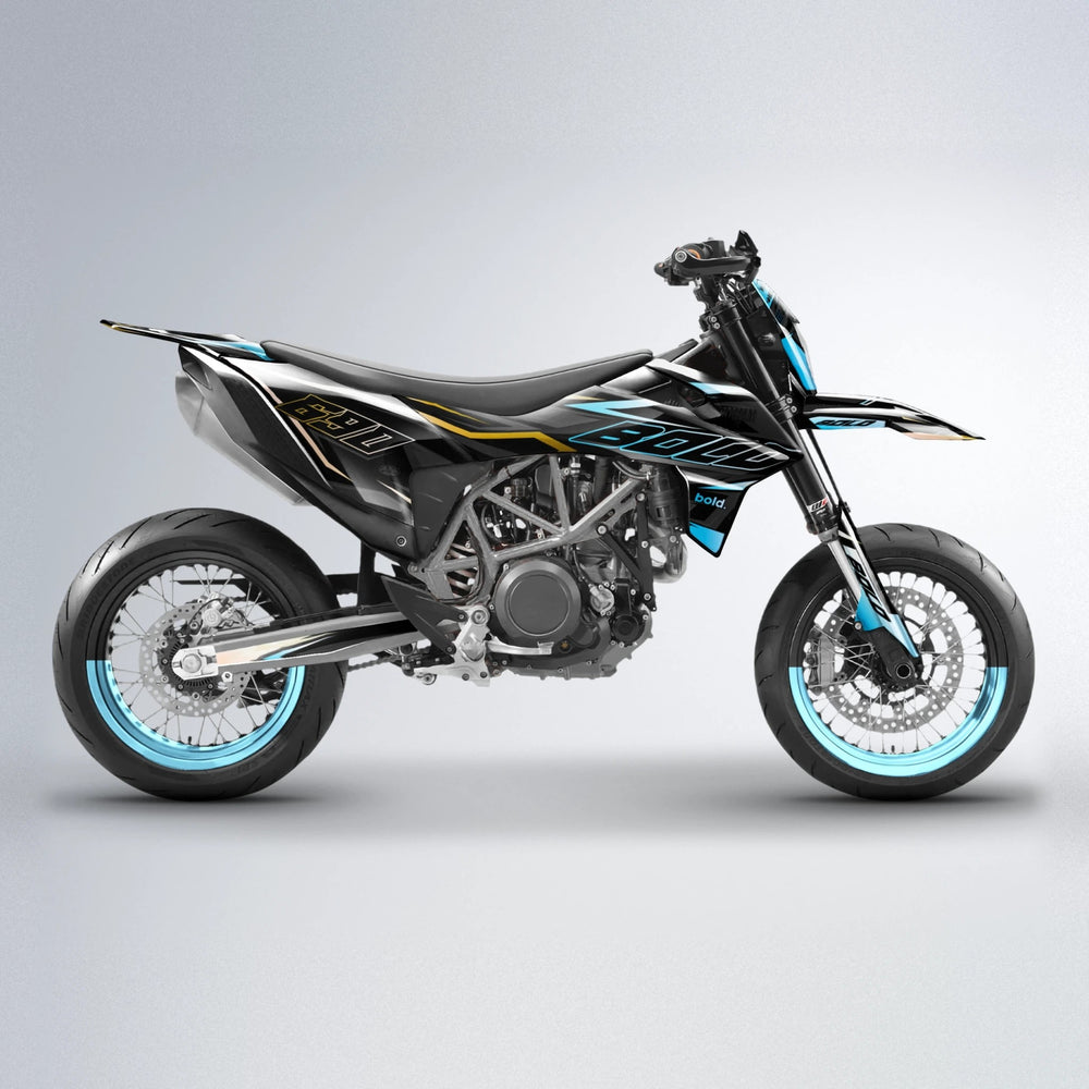 DORTOS KTM SMC 690 supermoto graphics kit in Light Blue & White