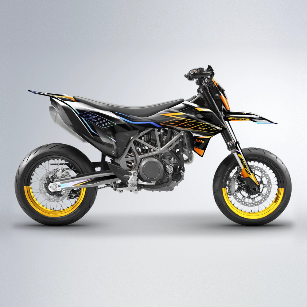 DORTOS KTM SMC 690 supermoto graphics kit in Orange & Yellow