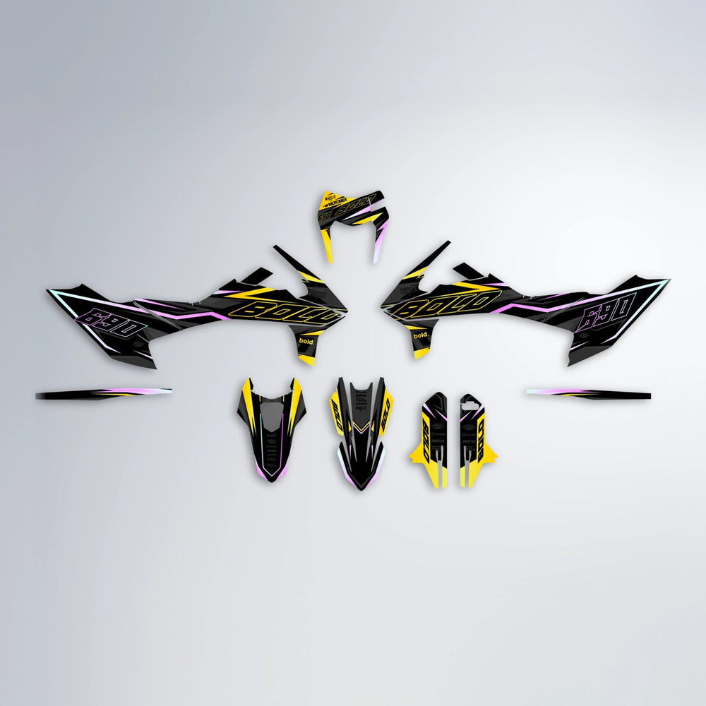 DORTOS KTM SMC 690 graphics kit parts layout in Yellow