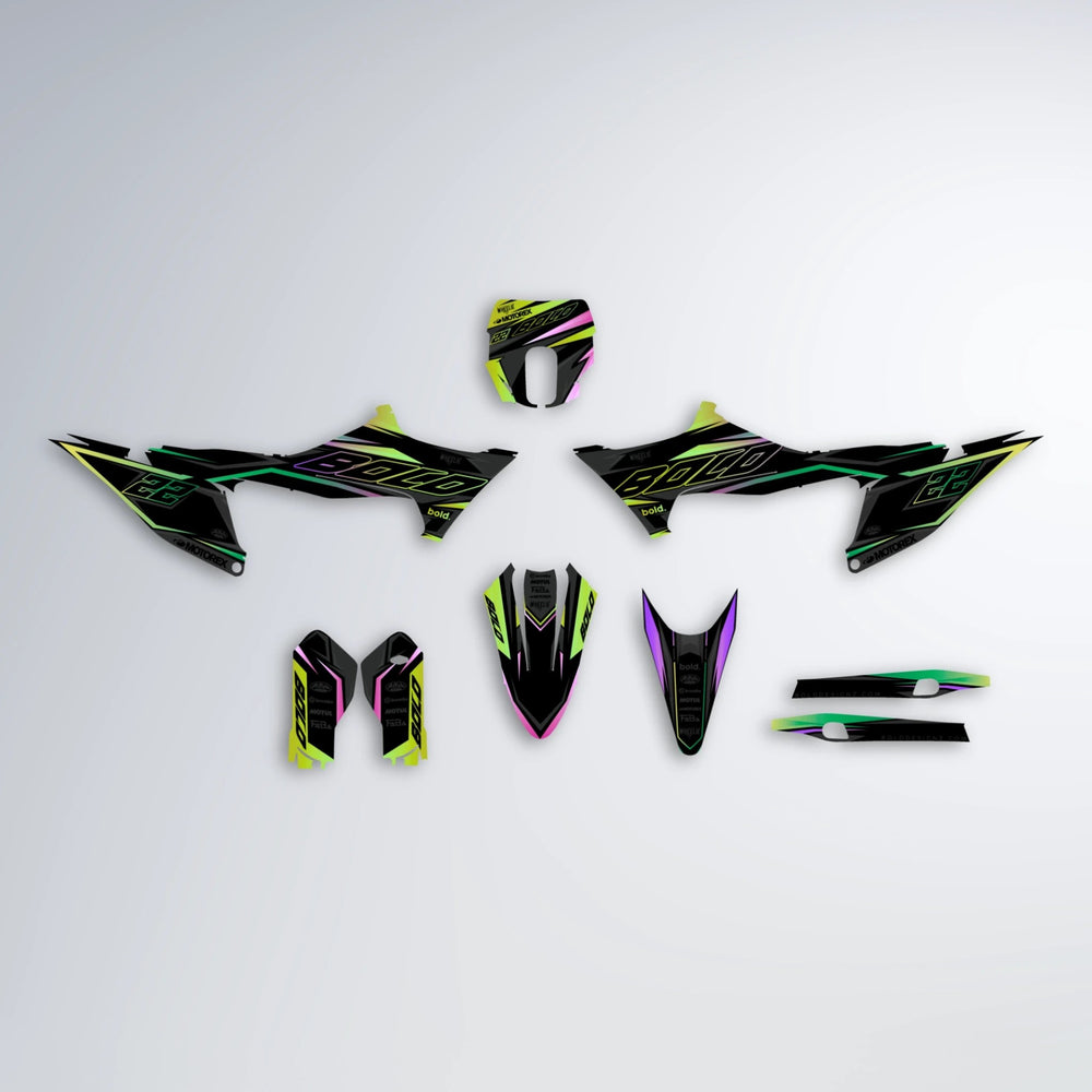 DORTOS Stark Varg SM graphics kit parts layout in Purple & Yellow