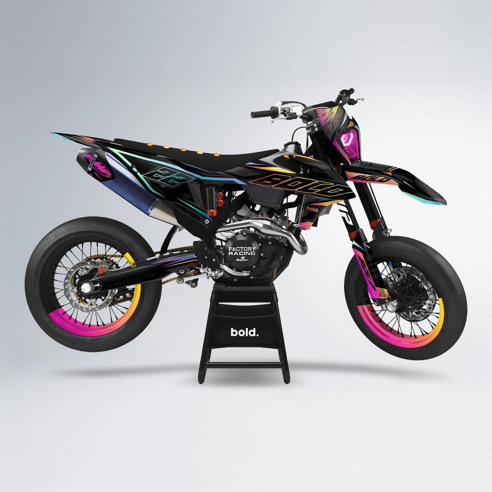 DORTOS supermoto graphics kit in Pink & Yellow