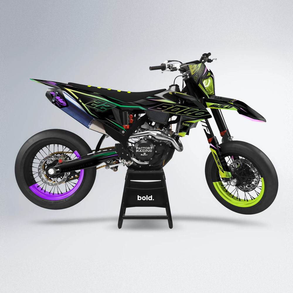 DORTOS supermoto graphics kit in Purple & Yellow