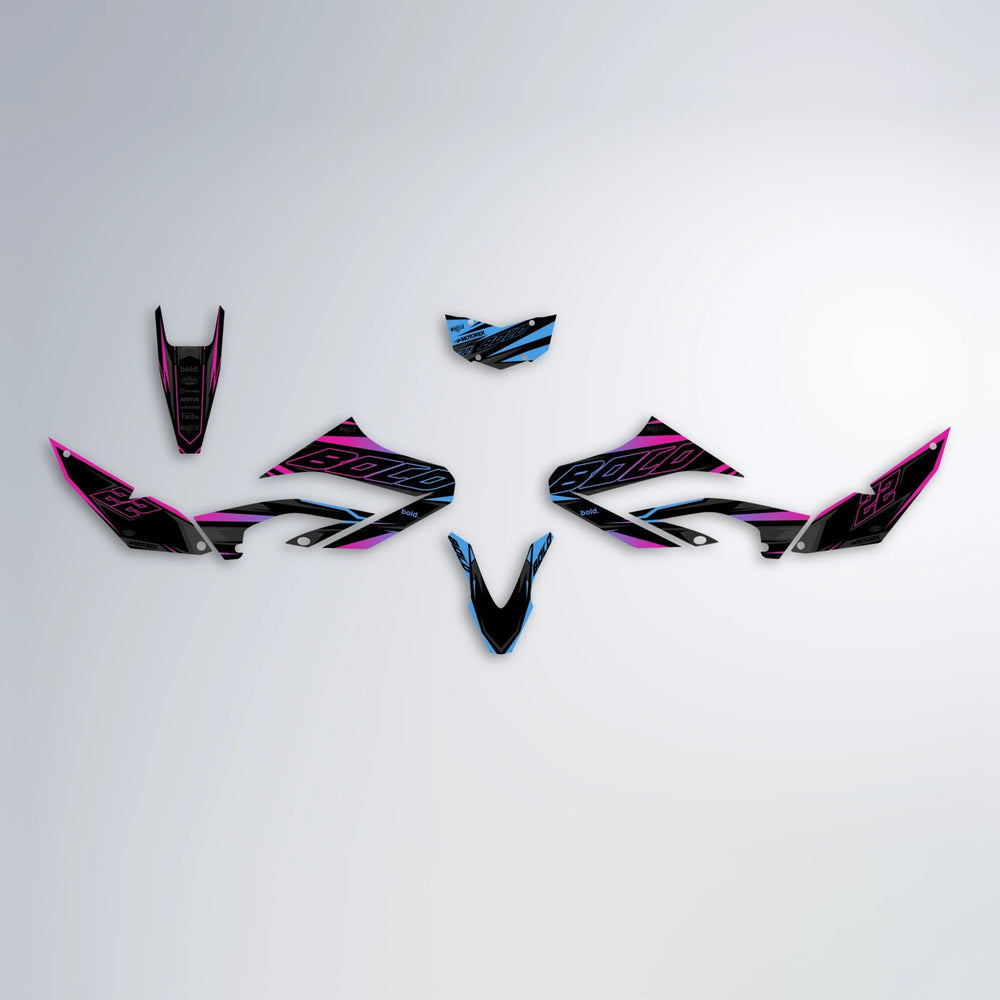DORTOS Yamaha WR 125X graphics kit parts layout in Pink & Light Blue