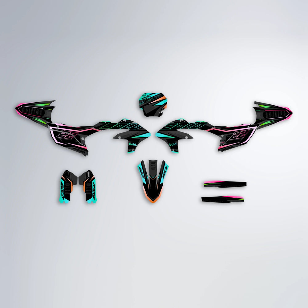 DORTOS Yamaha YZF MX graphics kit parts layout in Cyan & Green