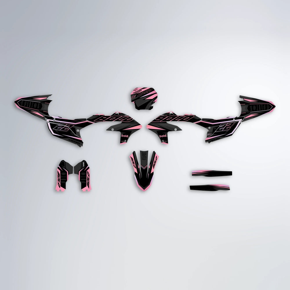 DORTOS Yamaha YZF MX graphics kit parts layout in Sakura Pink