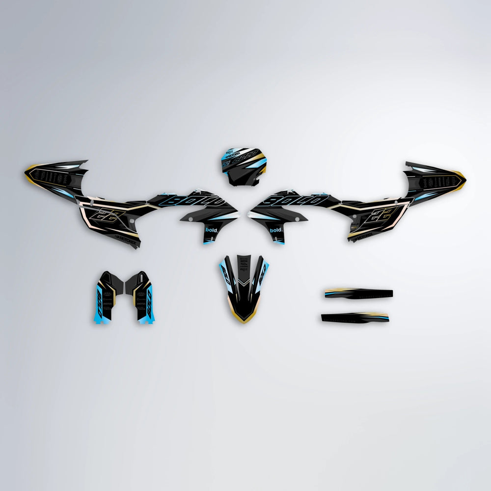 DORTOS Yamaha YZF SM graphics kit parts layout in Light Blue & White