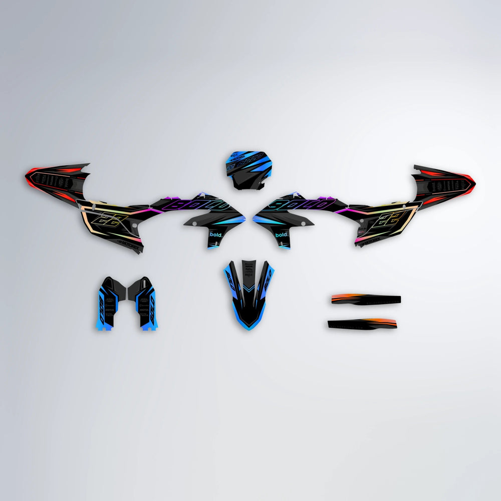 DORTOS Yamaha YZF SM graphics kit parts layout in Sunset Fade