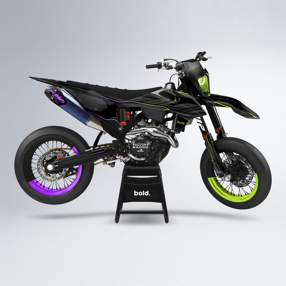 DRIFT supermoto graphics kit in Purple & Fluo Yellow