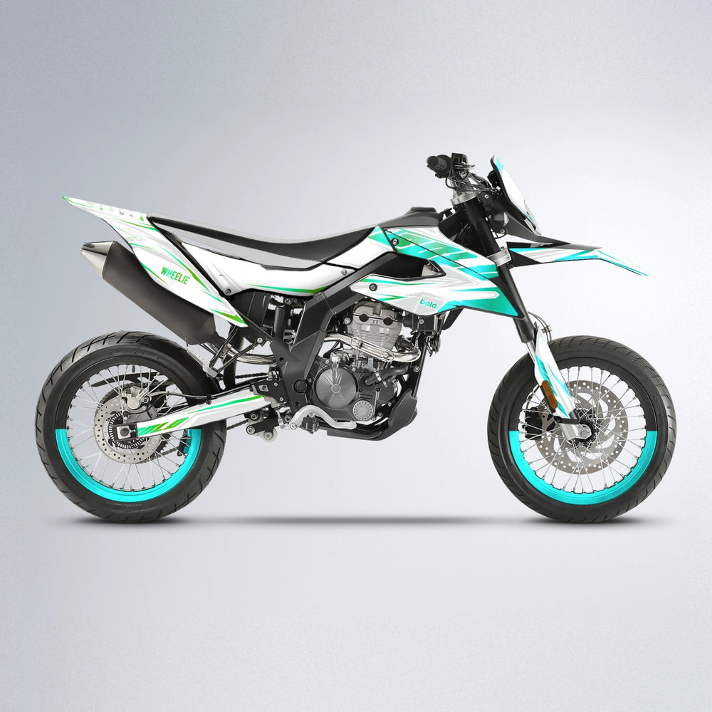 EKKE Aprilia SX 125 supermoto graphics kit in Cyan & Green