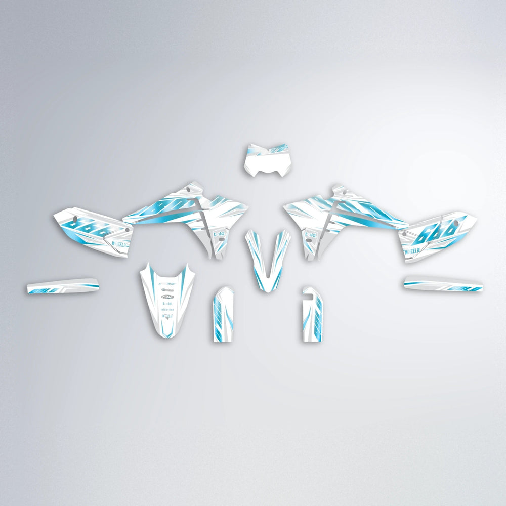 EKKE Fantic graphics kit parts layout in Light Blue & White