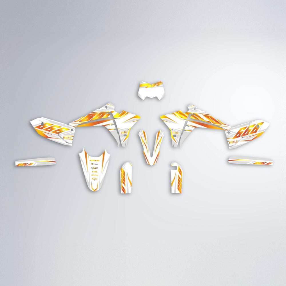 EKKE Fantic graphics kit parts layout in Orange & Yellow