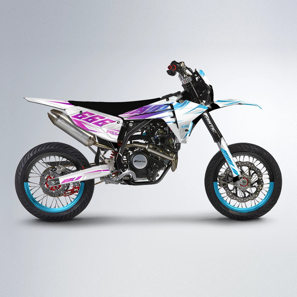EKKE Fantic supermoto graphics kit in Pink & Light Blue
