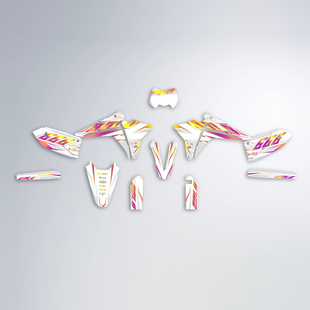 EKKE Fantic graphics kit parts layout in Pink & Yellow