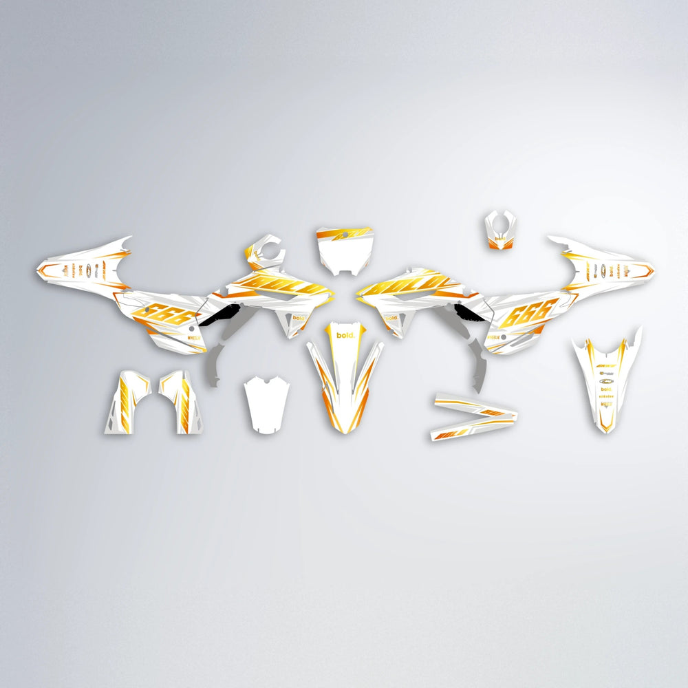 EKKE Honda graphics kit parts layout in Orange & Yellow