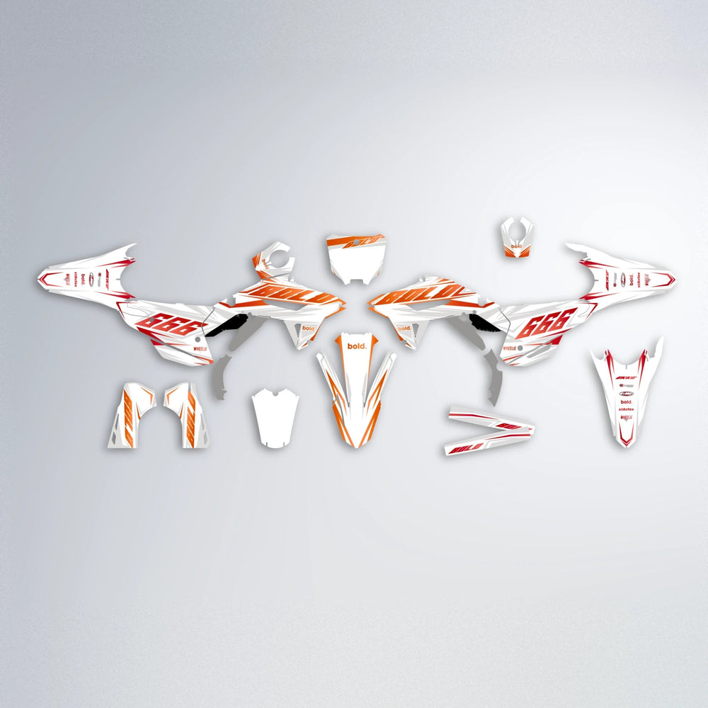 EKKE Honda graphics kit parts layout in Red & Orange