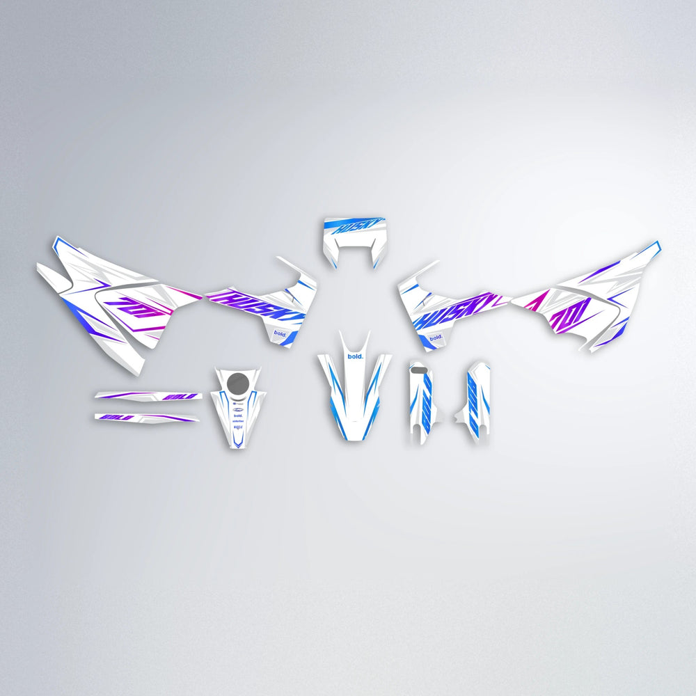 EKKE Husqvarna 701 graphics kit parts layout in Blue Purple Fade