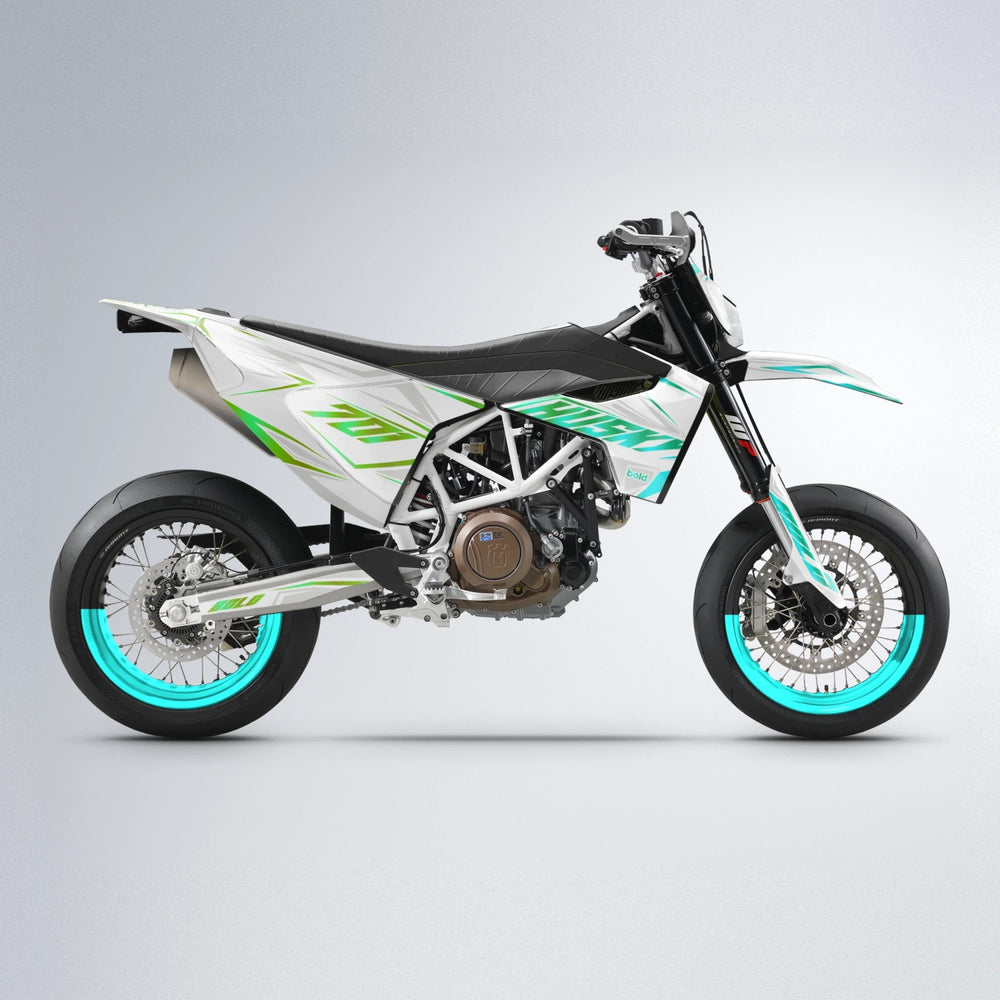 EKKE Husqvarna 701 supermoto graphics kit in Cyan & Green